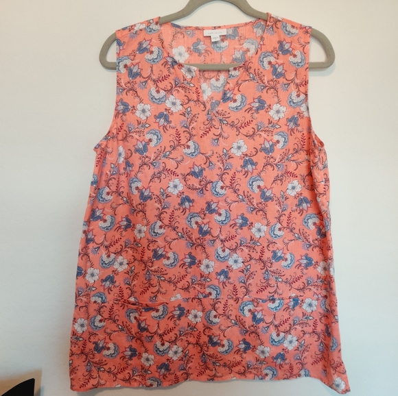 J. Jill Linen Multicolored Floral Sleeveless Shirt Top 100% Linen - Picture 3 of 9